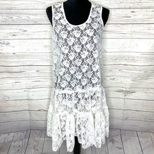 Oasap Floral Lace Trim Dress White Sz L